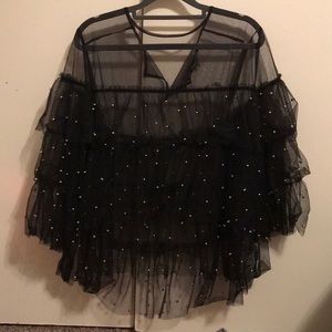 Ups & downs 1x shear studded ruffle blouse